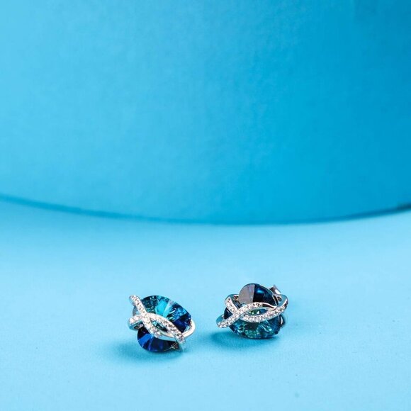 Infinity Heart Earrings Sterling Silver Love Earrings Embellished with Crystals - Picture 5 of 7